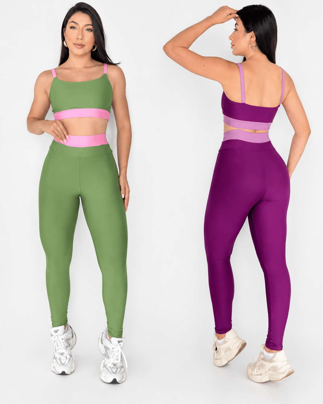 [PAGUE 1 LEVE 2]    Conjunto Academia Feminino Fitness Bicolor Suplex Cintura Alta Top Cropped Alcinha