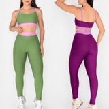 [PAGUE 1 LEVE 2]    Conjunto Academia Feminino Fitness Bicolor Suplex Cintura Alta Top Cropped Alcinha