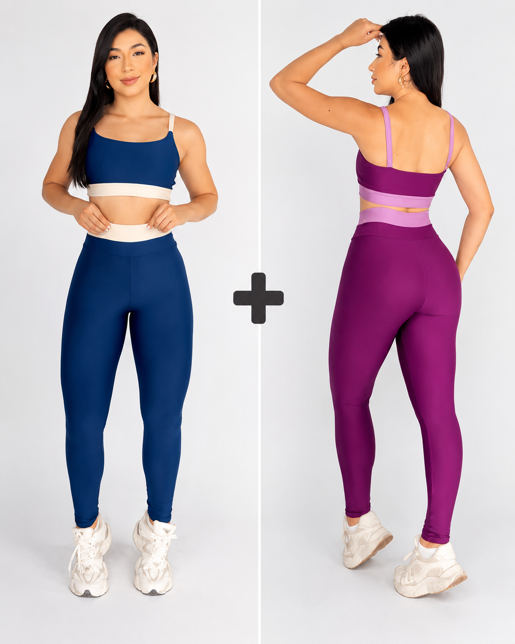 [PAGUE 1 LEVE 2]    Conjunto Academia Feminino Fitness Bicolor Suplex Cintura Alta Top Cropped Alcinha