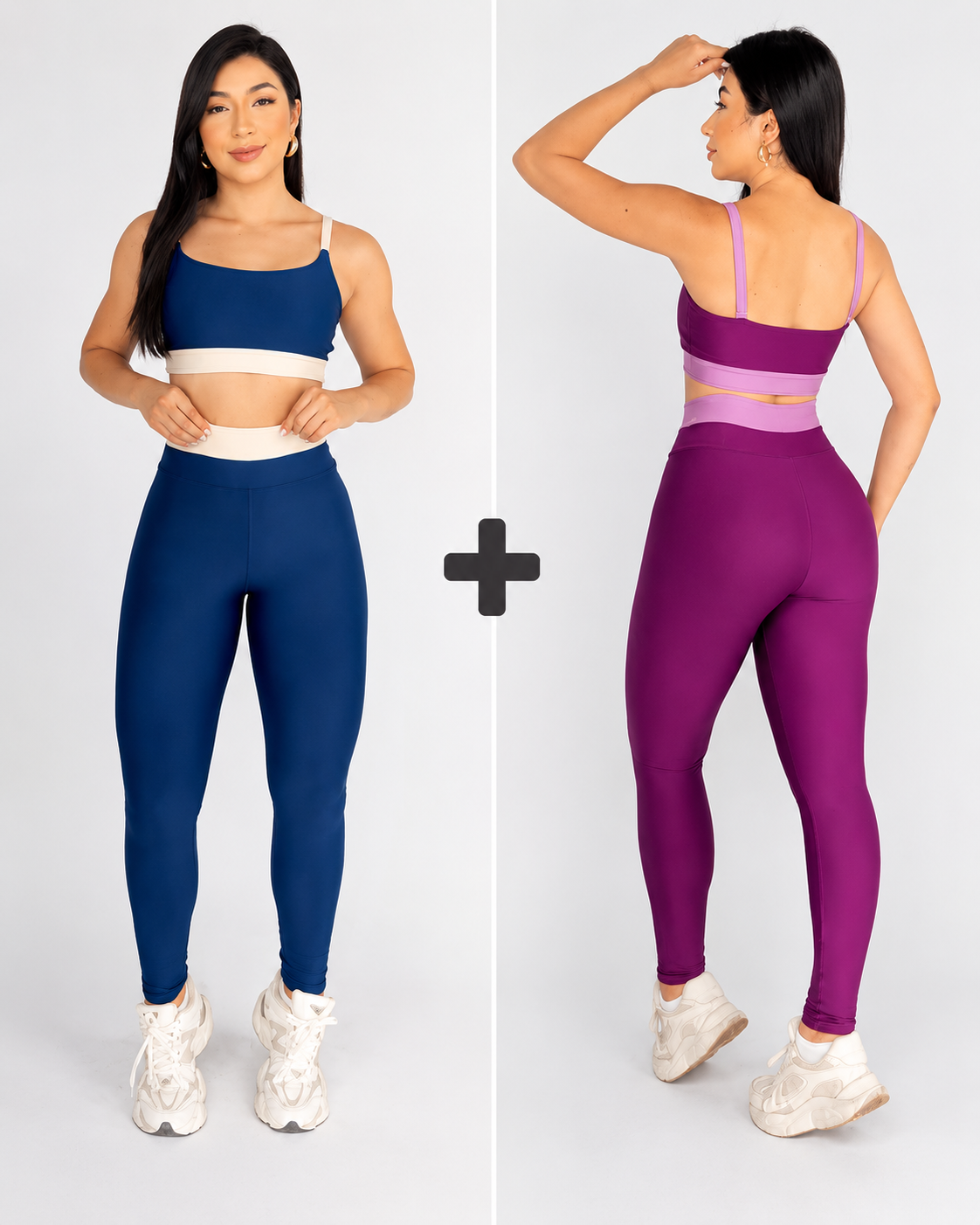 [PAGUE 1 LEVE 2]    Conjunto Academia Feminino Fitness Bicolor Suplex Cintura Alta Top Cropped Alcinha