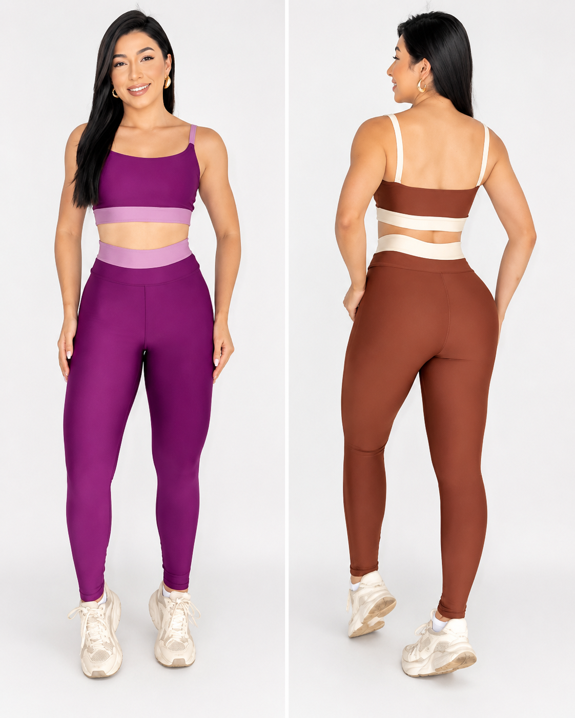 [PAGUE 1 LEVE 2]    Conjunto Academia Feminino Fitness Bicolor Suplex Cintura Alta Top Cropped Alcinha