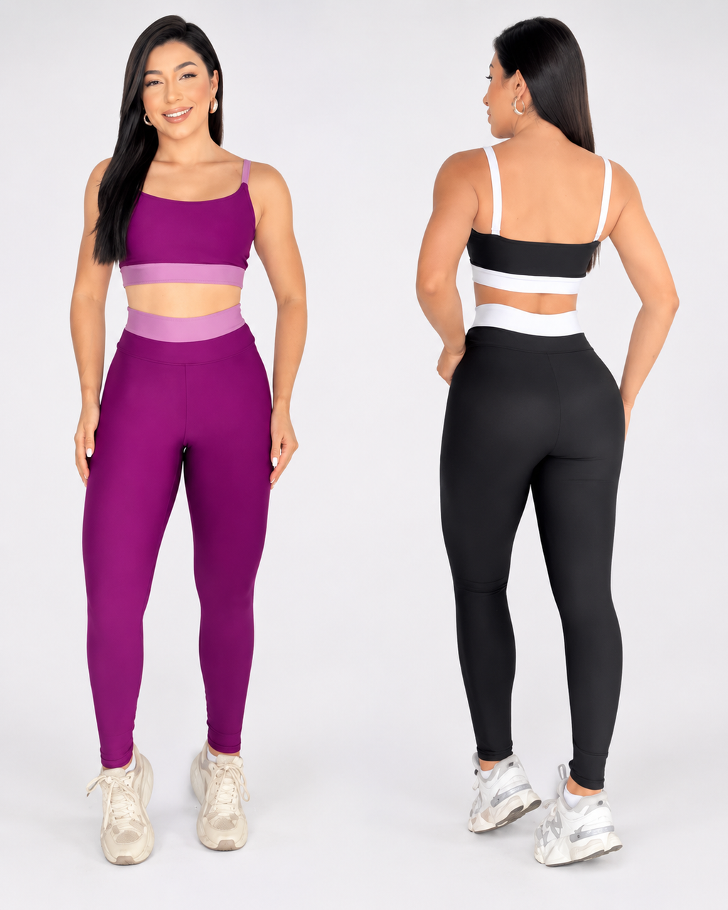[PAGUE 1 LEVE 2]    Conjunto Academia Feminino Fitness Bicolor Suplex Cintura Alta Top Cropped Alcinha