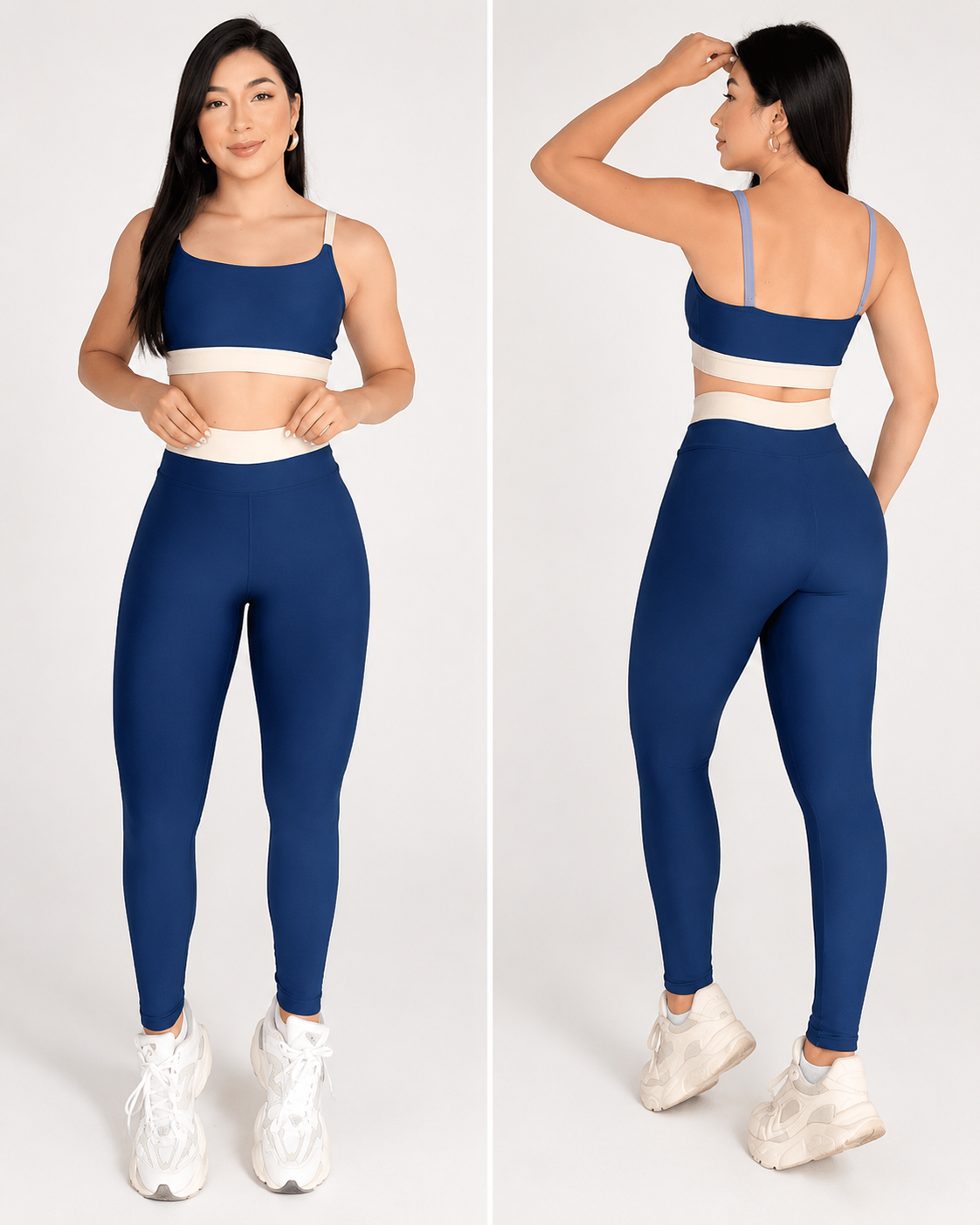 [PAGUE 1 LEVE 2]    Conjunto Academia Feminino Fitness Bicolor Suplex Cintura Alta Top Cropped Alcinha