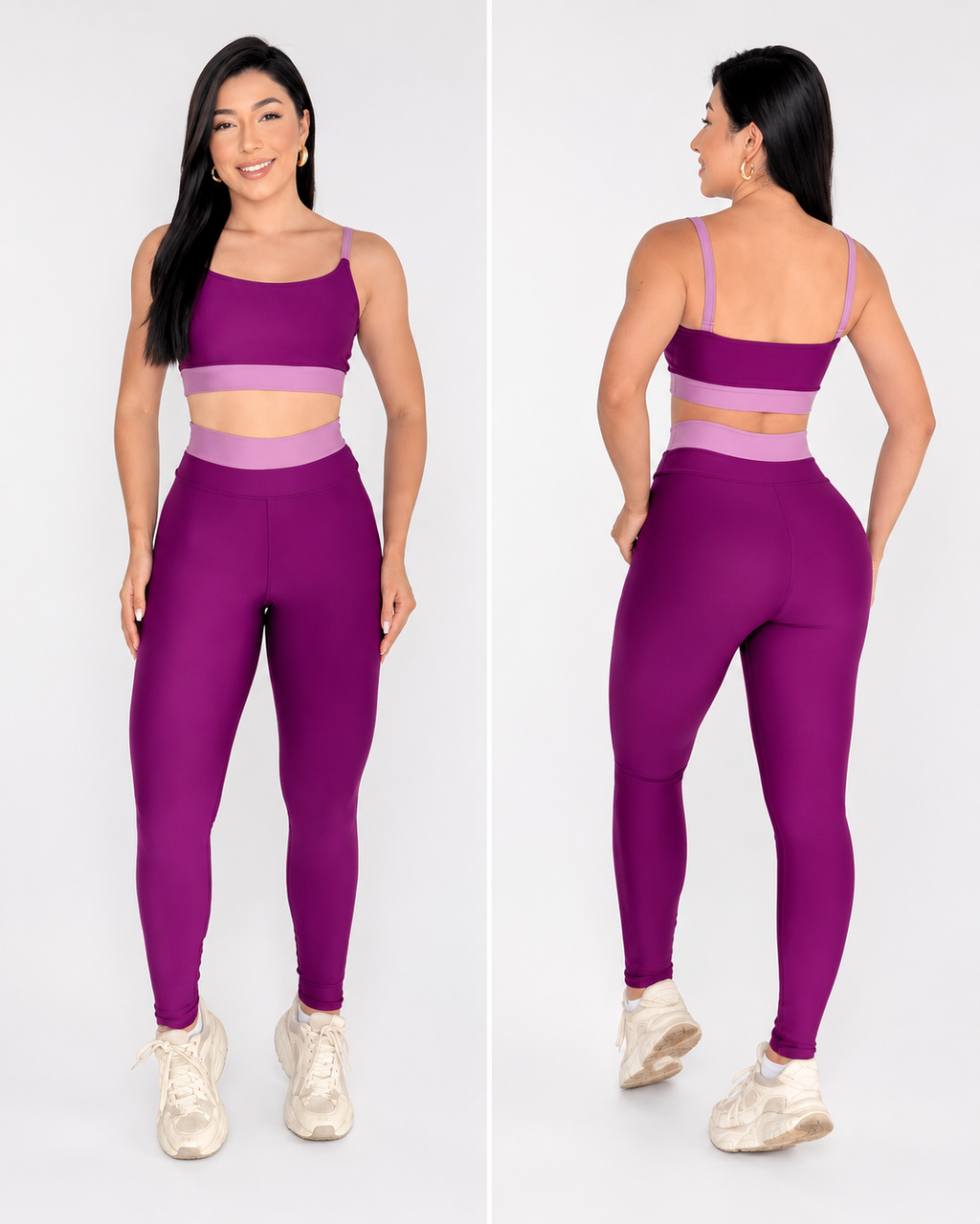 [PAGUE 1 LEVE 2]    Conjunto Academia Feminino Fitness Bicolor Suplex Cintura Alta Top Cropped Alcinha
