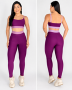 [PAGUE 1 LEVE 2]    Conjunto Academia Feminino Fitness Bicolor Suplex Cintura Alta Top Cropped Alcinha