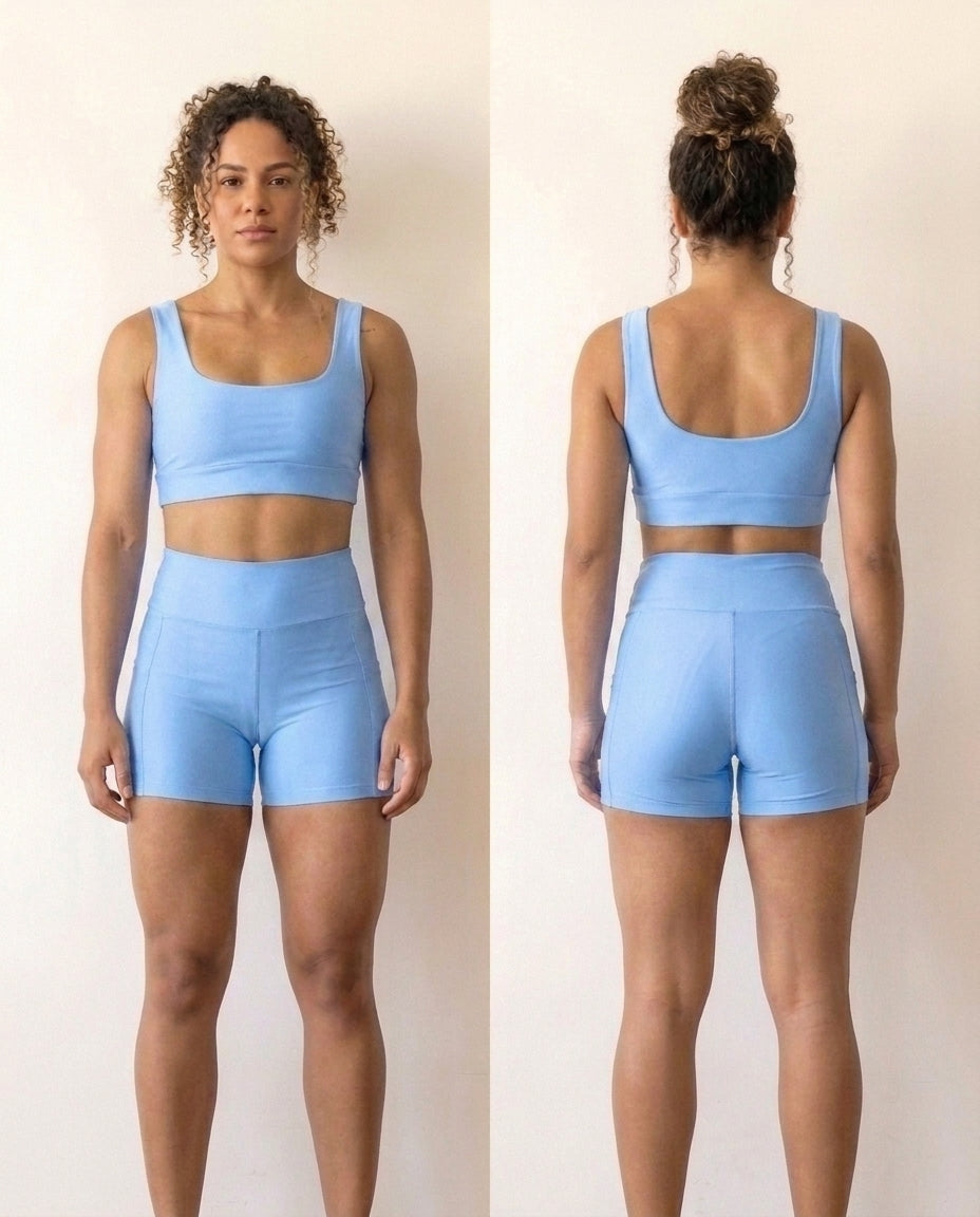 Conjunto de Academia Feminino Fitness Short com Bolso + Top, Zero Tranparência com Cintura Alta