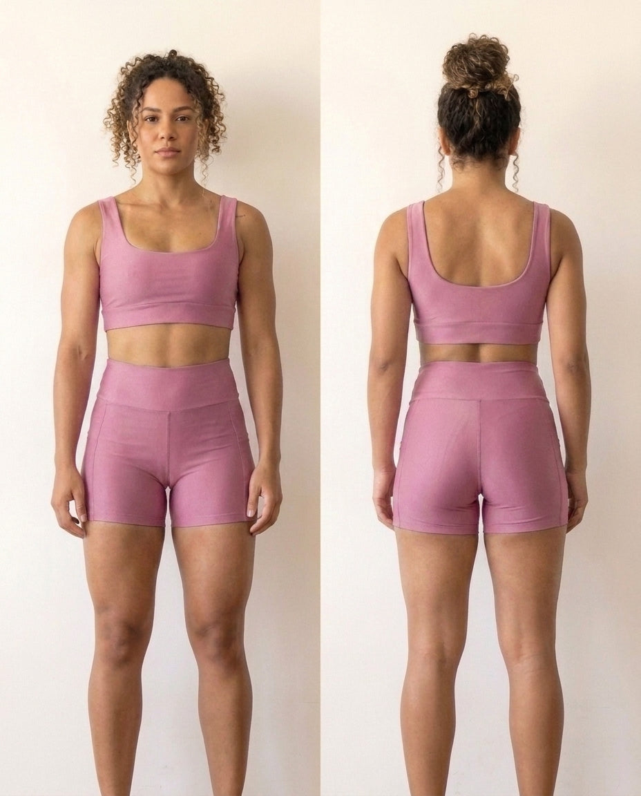 Conjunto de Academia Feminino Fitness Short com Bolso + Top, Zero Tranparência com Cintura Alta
