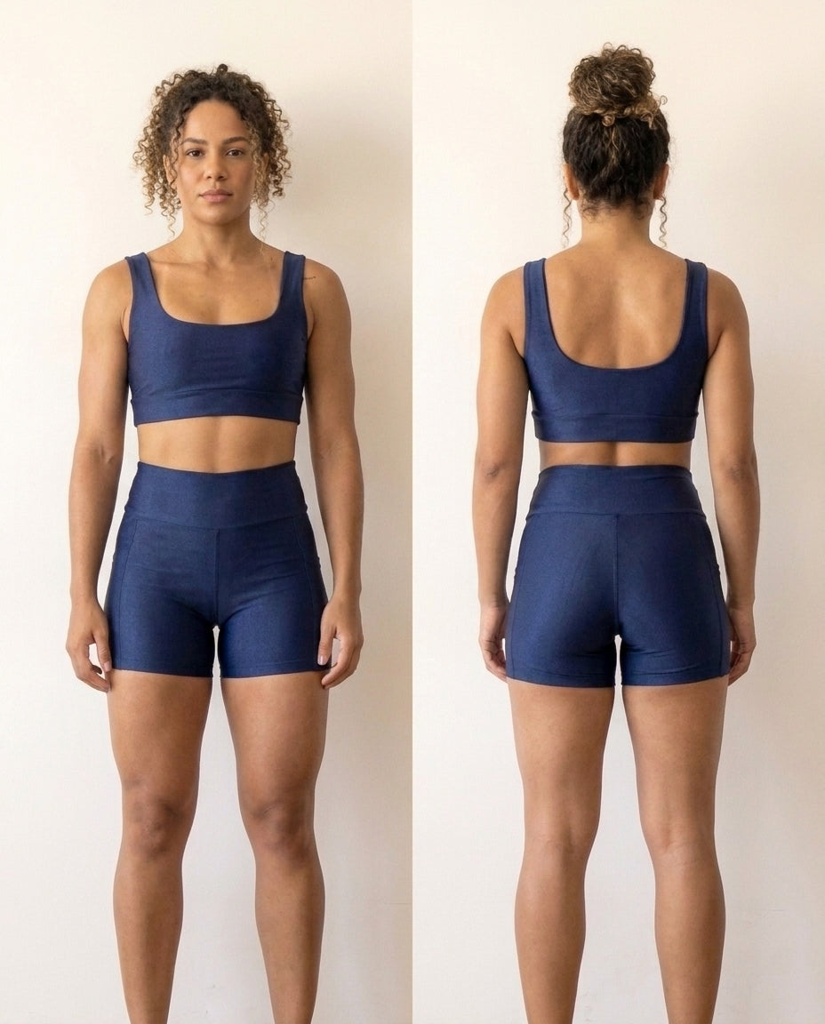 Conjunto de Academia Feminino Fitness Short com Bolso + Top, Zero Tranparência com Cintura Alta