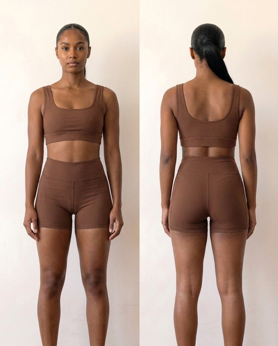 Conjunto de Academia Feminino Fitness Short com Bolso + Top, Zero Tranparência com Cintura Alta
