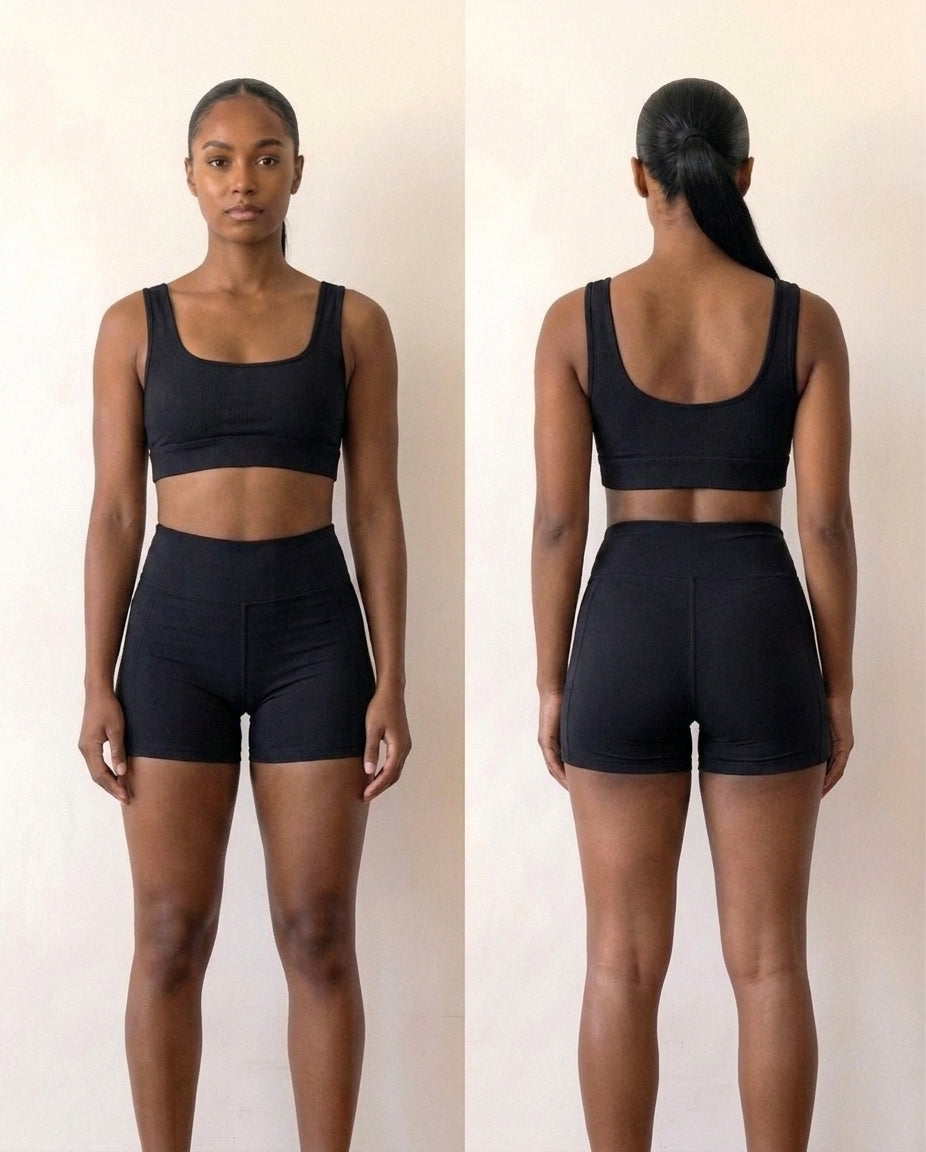Conjunto de Academia Feminino Fitness Short com Bolso + Top, Zero Tranparência com Cintura Alta