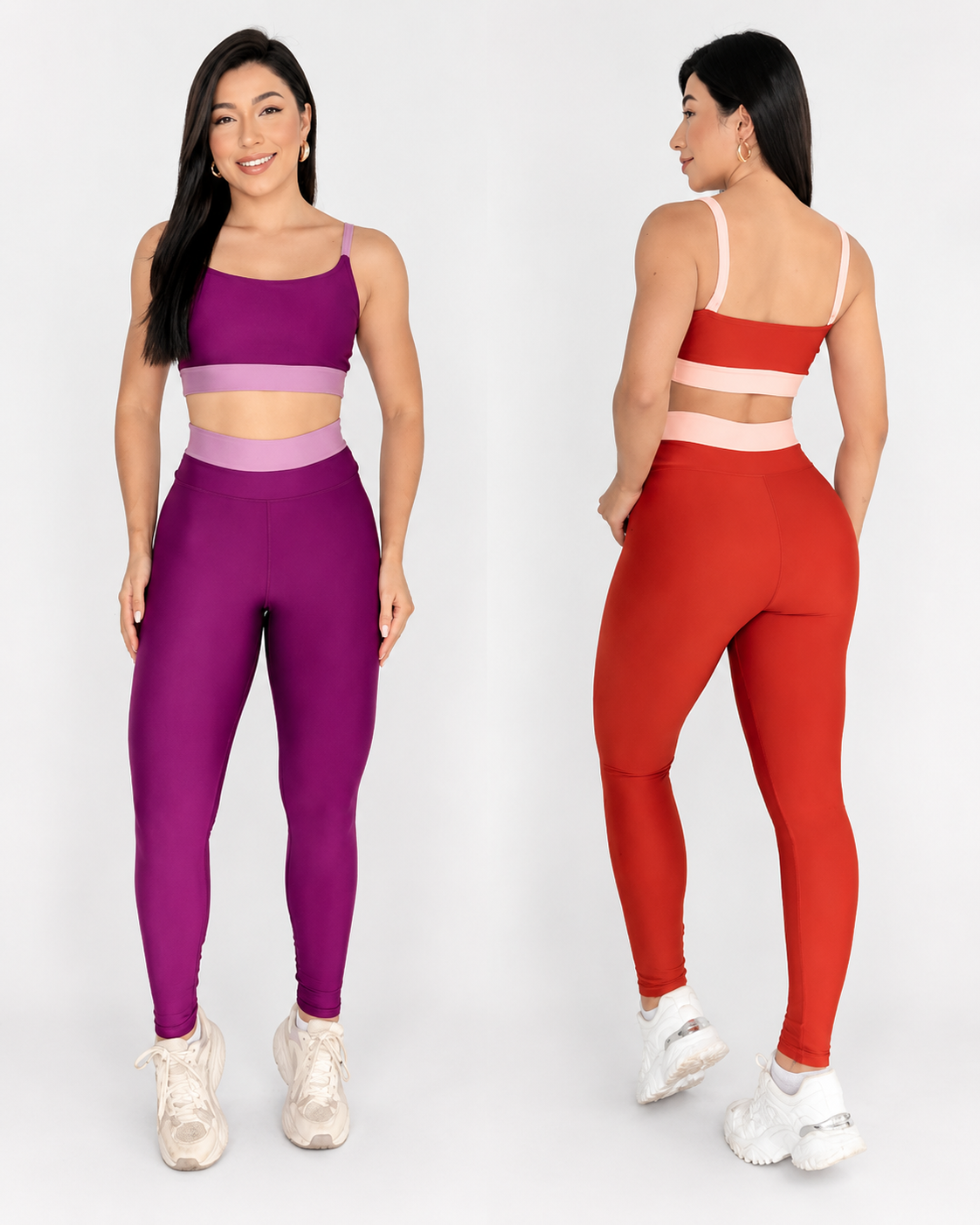 [PAGUE 1 LEVE 2]    Conjunto Academia Feminino Fitness Bicolor Suplex Cintura Alta Top Cropped Alcinha