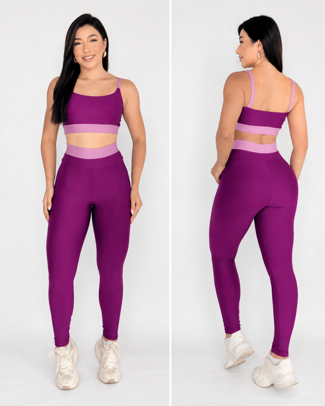 [PAGUE 1 LEVE 2]    Conjunto Academia Feminino Fitness Bicolor Suplex Cintura Alta Top Cropped Alcinha